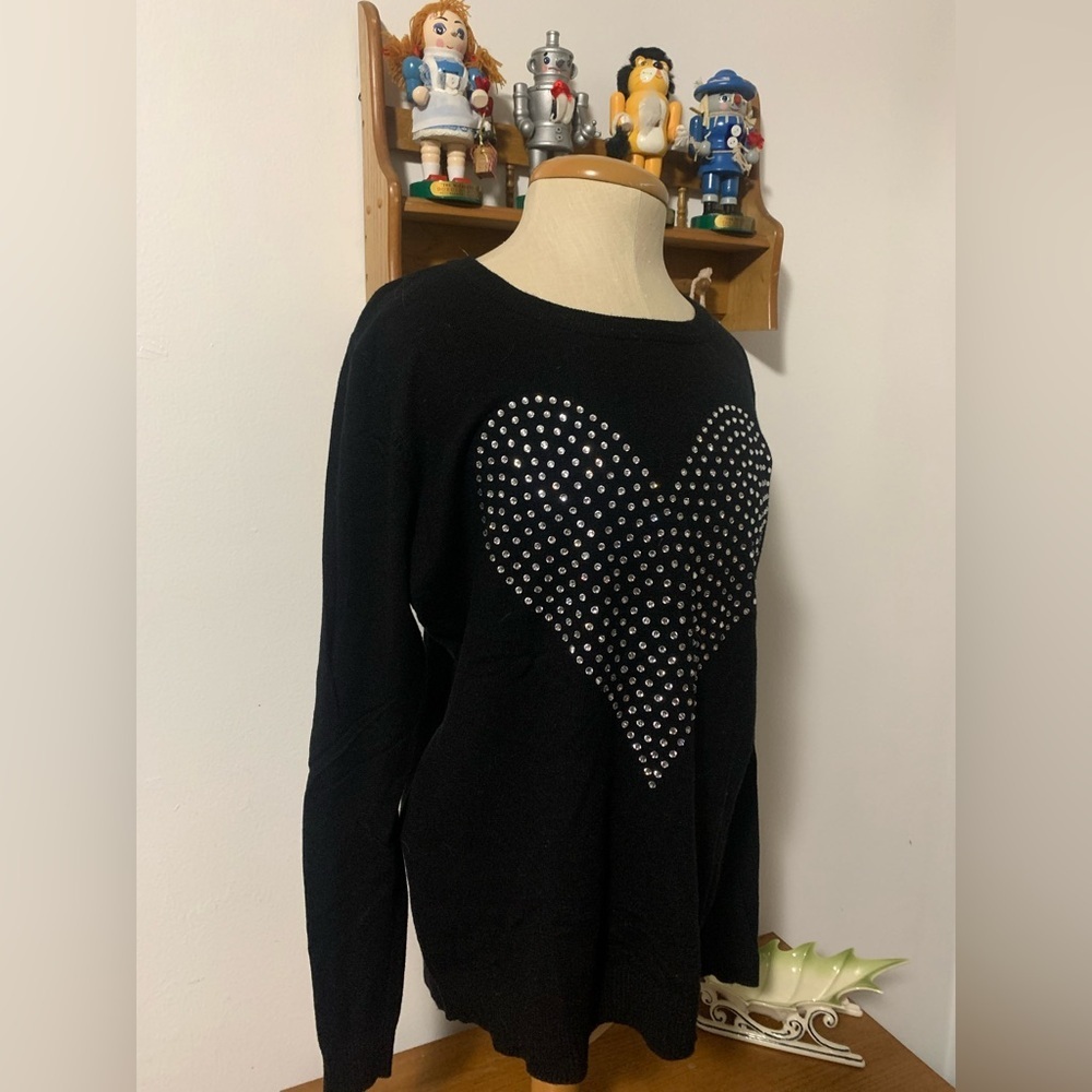 VILA MILANO Rhinestone Heart Wool Blend Sweater L - Picture 6 of 11